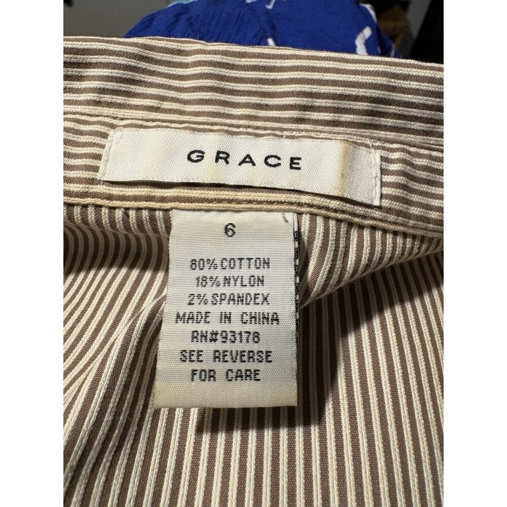 GRACE Stripped Sleeveless Shirtdress Size 6 Brown White Normcore Scandi Preppy - Picture 8 of 8